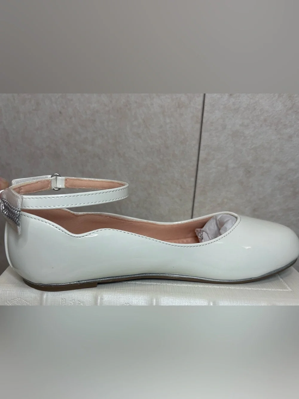 Girls White Patent Mary Jane Dress Shoes Ballerina Bow Size 3 Flower Girl